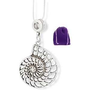 Large Nautilus Sea Shell Outline Charm Snake Chain Necklace